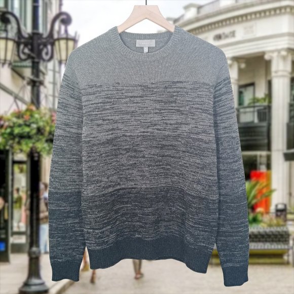 Neiman Marcus Mens Crew Neck Sweater Black Gray Ombre Wool Cashmere Size Medium - Picture 2 of 9